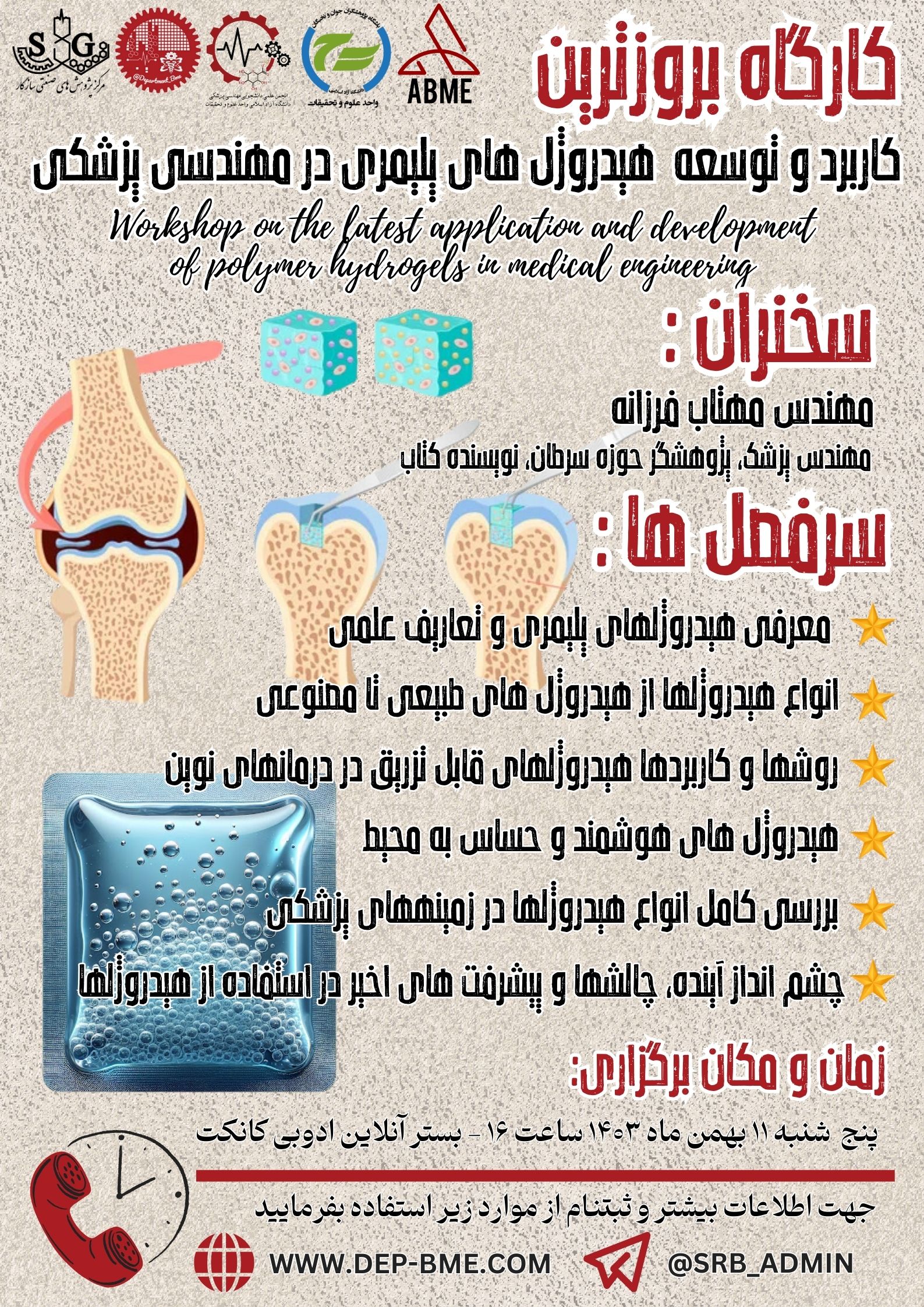 کارگاه کاربرد و توسعه هیدروژل های پلیمری در مهندسی پزشکی